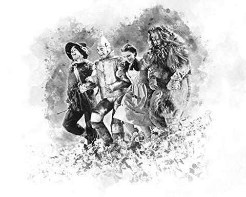 Scarecrow, Tin-Man, Dorothy and Lion Skipping through a Poppy Field Wizard of Oz Watercolor Art Print