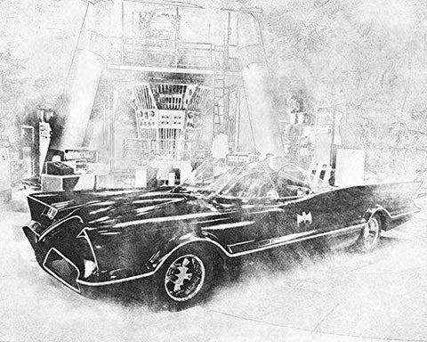 Batman's Batmobile Parked in the Batcave Sketch Art Print