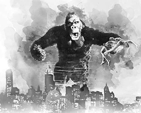 King Kong and Fay Wray NYC Skyline Watercolor Art Print