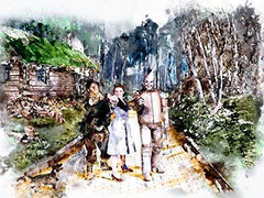 Scarecrow, Tin-Man, Dorothy and Lion Skipping through a Poppy Field Wizard of Oz Watercolor Art Print