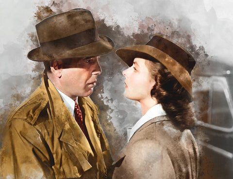 11x14 Casablanca Humphrey Bogart and Ingrid Bergman Watercolor Art Print