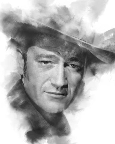 11x14 John Wayne Portrait, In Old California, Charcoal Art Print